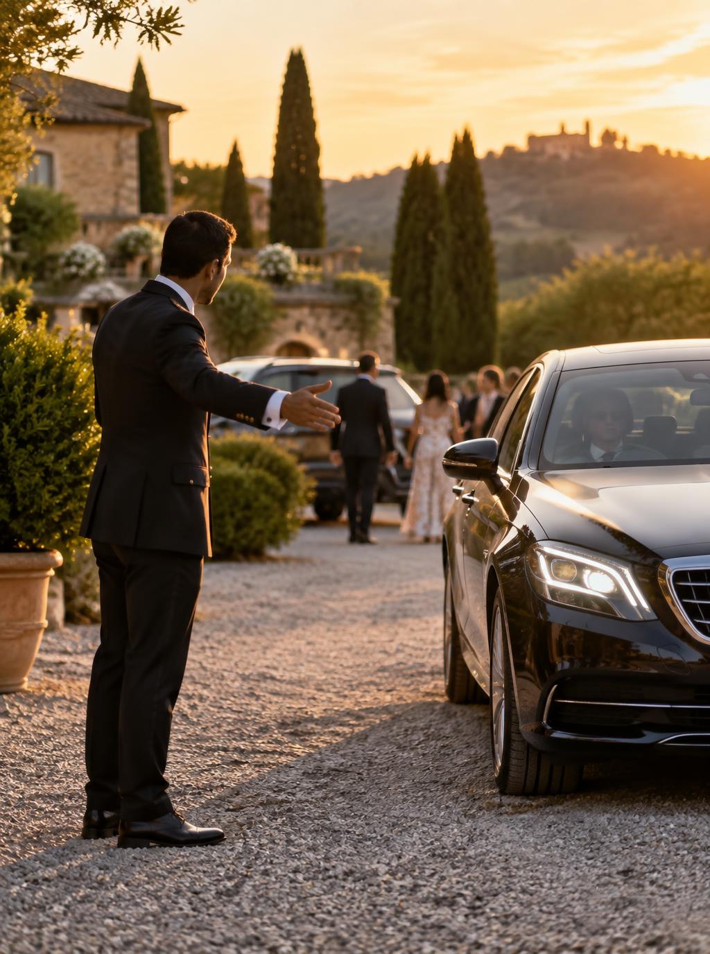 Parcheggiatore durante l'accoglienza degli ospiti