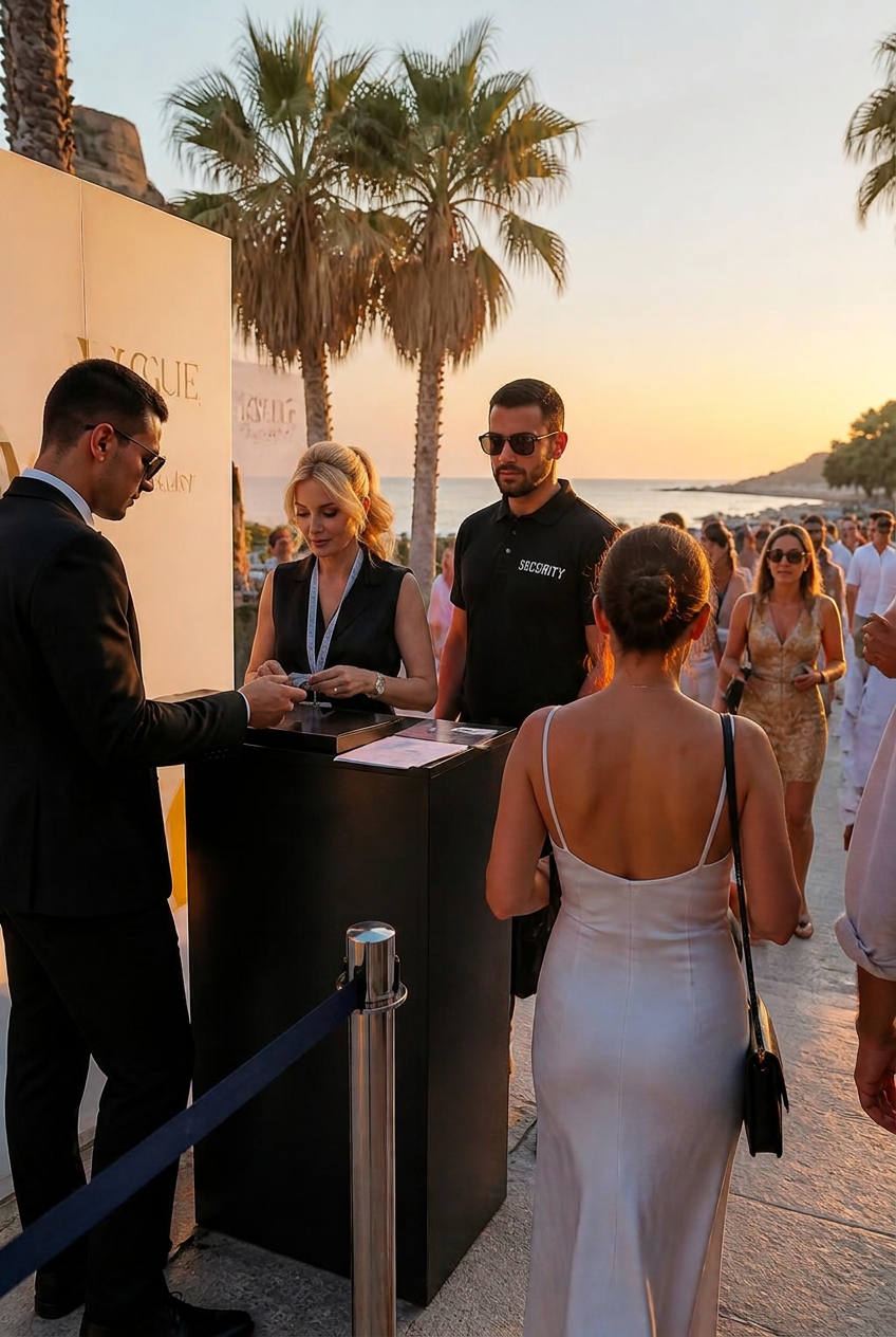 Gestione del desk accrediti al tramonto
